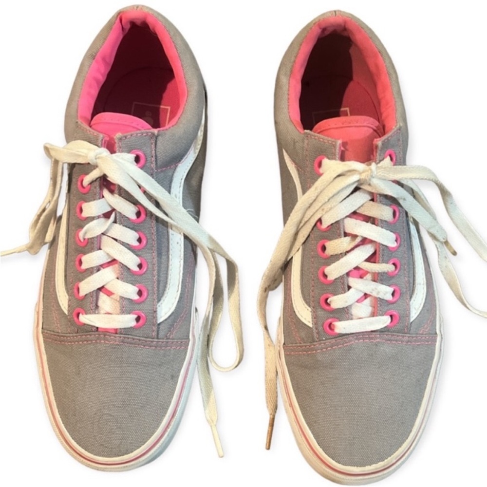 Vans Old Skool Canvas‎ Skate Sneakers, Gray, Pink & White, Unisex, Women’s 9.5